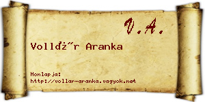 Vollár Aranka névjegykártya